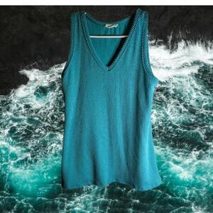 Blumin Apparel sm sleeveless ribbed aqua v neck woman's tank top. Spring/summer